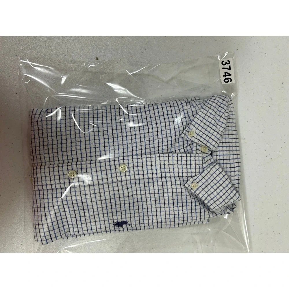 Ralph Lauren Boys Blue White Grid Button Down Shirt Size 10 Long‎ Sleeve